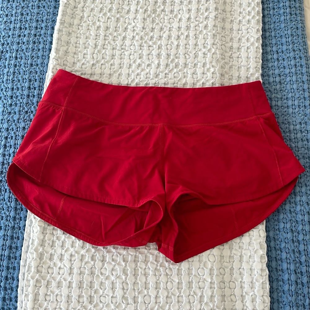 Lululemon red Speed up low waisted shorts, 2.5” inseam